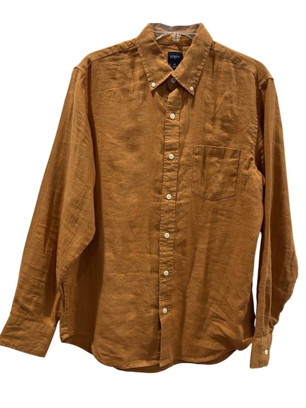 J Crew Linen Cotton Button Up Shirt M Orange Old Money Office Preppy Coastal